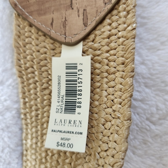 Lauren Gold and Brown Woven stretch Belt with Cork Buckle - Picture 4 of 5